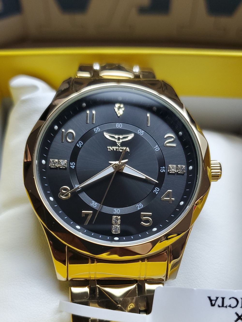 Invicta Gold and Black Men's Dress Watch with Crystal Accents
